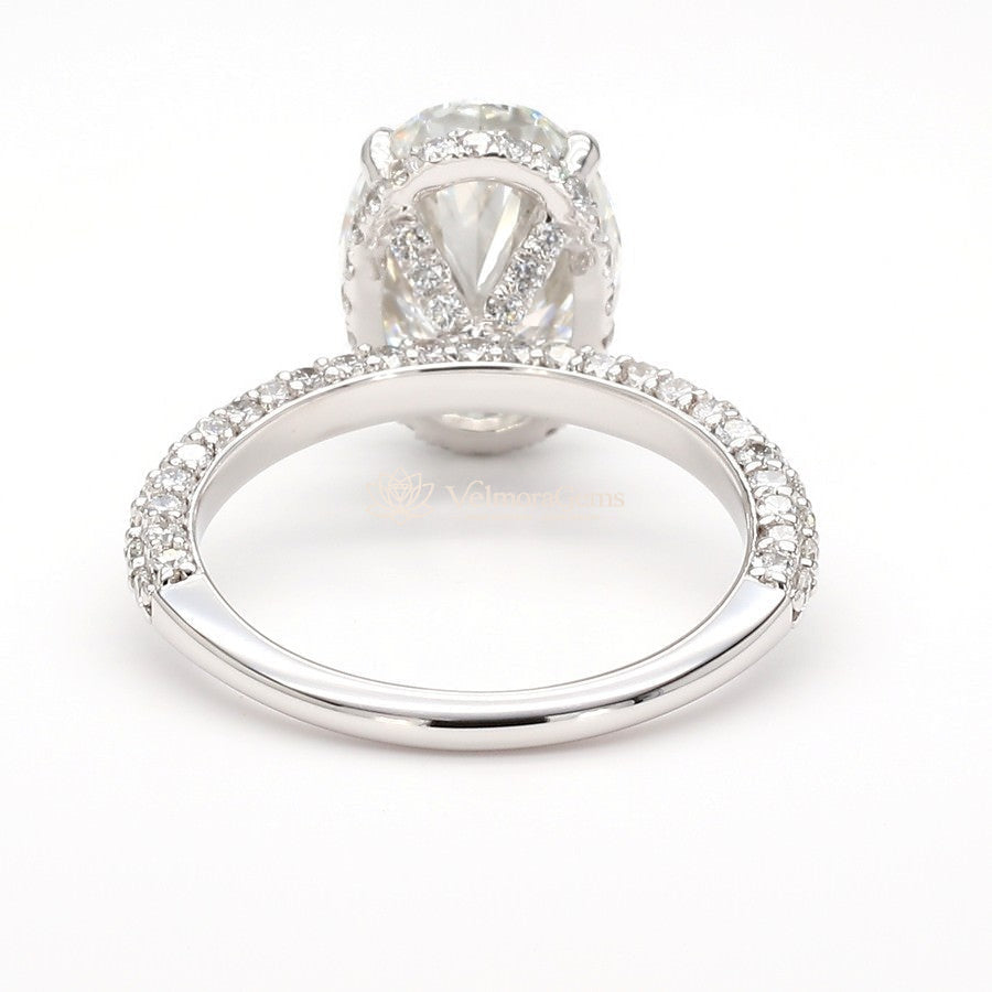 IGI Certified Lab-Created Oval Diamond 3-Way Pave Hidden Halo Ring F VS)