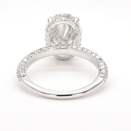 IGI Certified Lab-Created Oval Diamond 3-Way Pave Hidden Halo Ring F VS)