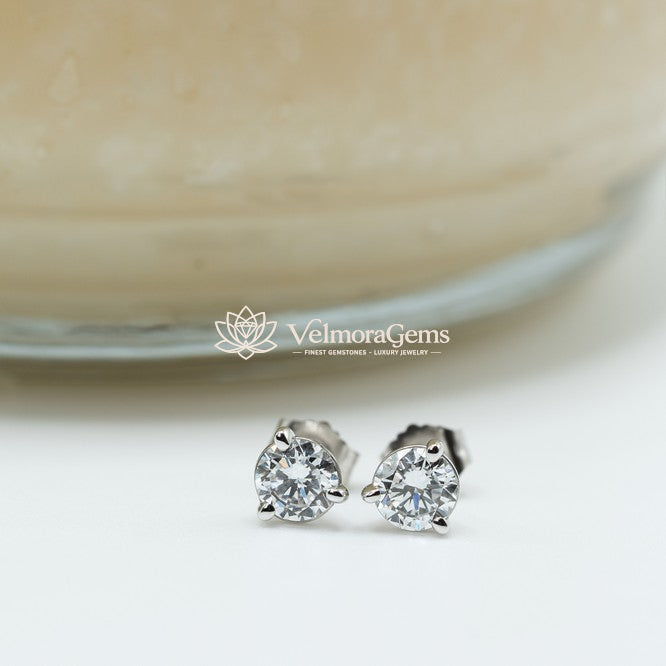 Natural Diamond 3 Prong Martini Push Back Stud Earring G-H SI3)