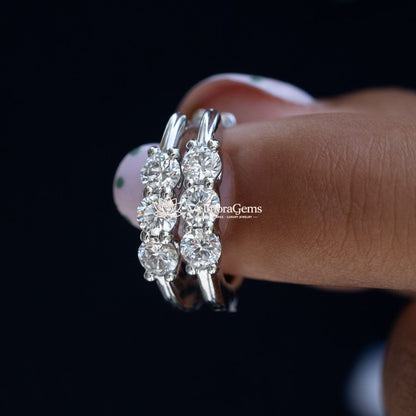 Lab-Created Diamond 3 Stone Huggie Earrings F-G VS)