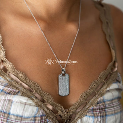 Full Pave Diamond Dog Tag Necklace F-G VS)