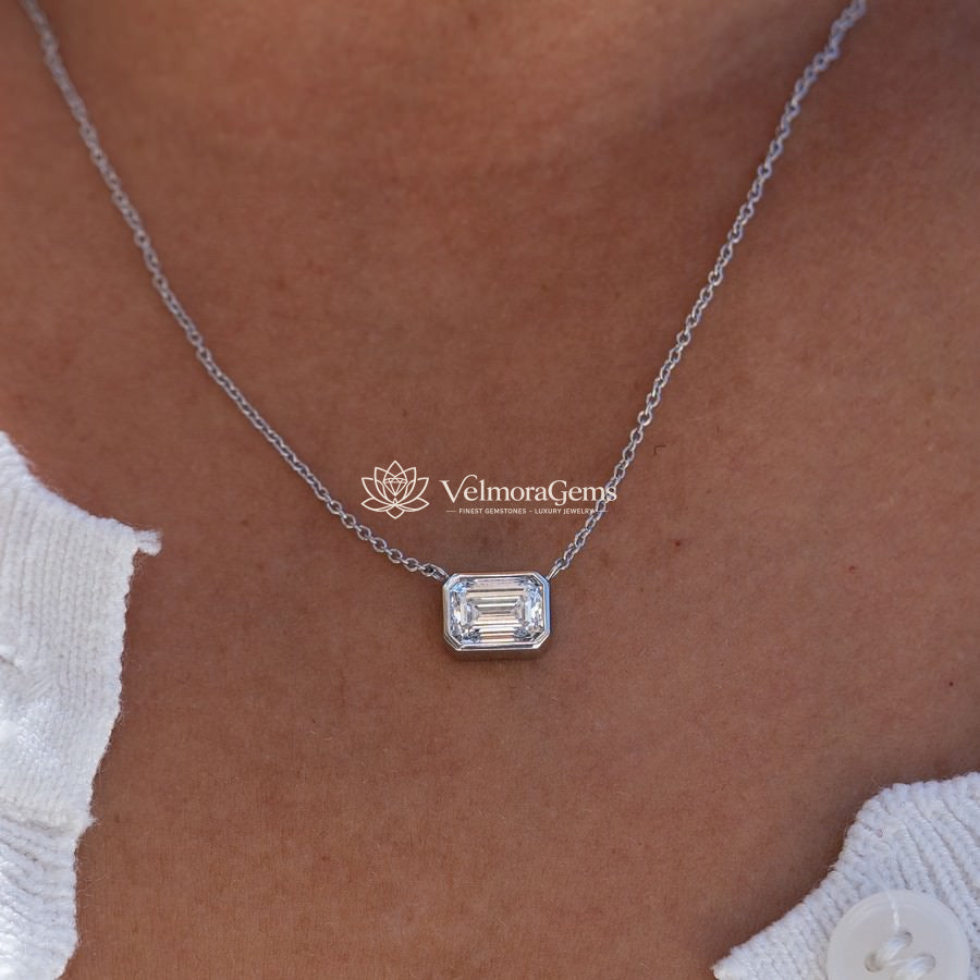 IGI Certified Emerald Lab-Created Diamond Bezel Pendant Necklace F VS)