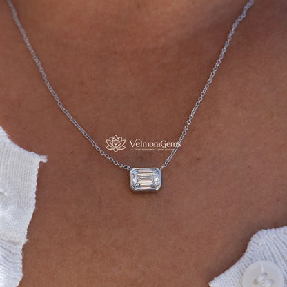 IGI Certified Emerald Lab-Created Diamond Bezel Pendant Necklace F VS)
