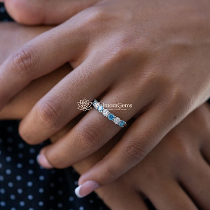 Fancy Vivid Blue & White Lab-Created Diamond 7 Stone Anniversary Ring F-G VS)