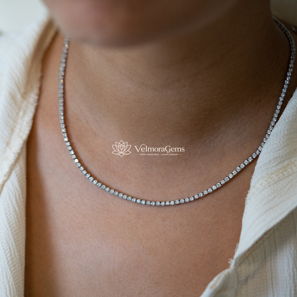 Lab-Created Round Diamond 4-Prong Tennis Necklace F-G VS)