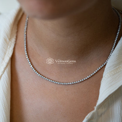 Lab-Created Round Diamond 4-Prong Tennis Necklace F-G VS)