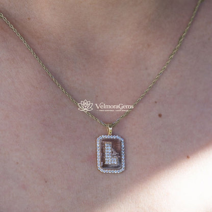 Lab-Created Diamond Alphabet Dog Tag Pendant Necklace F-G VS) - Letter A