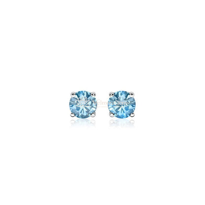 Fancy Vivid Blue Lab-Created Diamond 4 Prong Martini Push Back Stud Earrings VS)