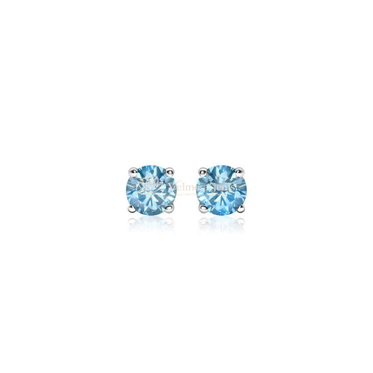 Fancy Vivid Blue Lab-Created Diamond 4 Prong Martini Push Back Stud Earrings VS)