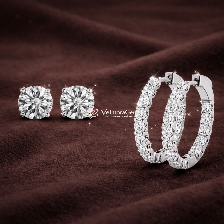 Grand Brilliance Duo – 15mm Huggies & Matching Stud Earrings (F-G SI)
