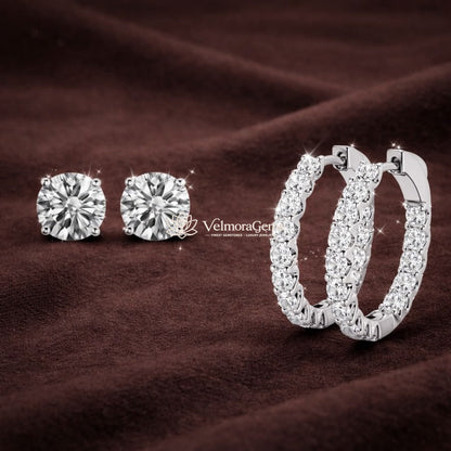 Grand Brilliance Duo – 15mm Huggies & Matching Stud Earrings (F-G SI)