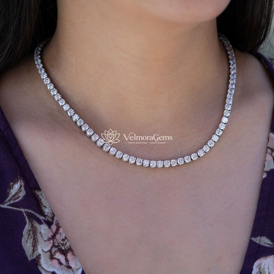 Lab-Created Round Diamond Tennis Necklace F-G SI)