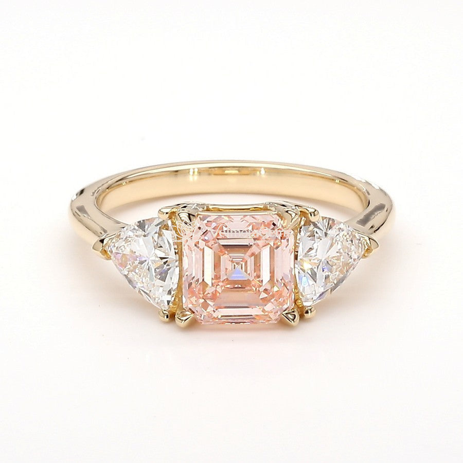 IGI Certified Lab-Created Diamond Asscher 3-Stone Ring Pink VS)