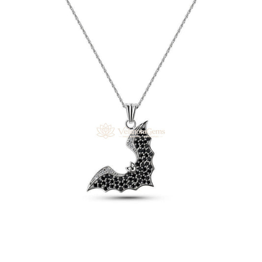 Lab-Created Black and White Diamond Bat Pendant Necklace VS)