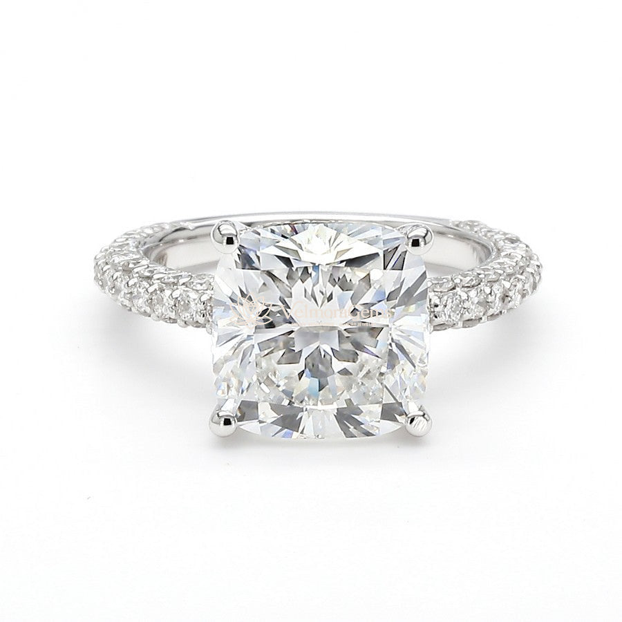 IGI Certified Lab-Created Diamond Cushion 3-Way Pave Hidden Halo Ring F VS)