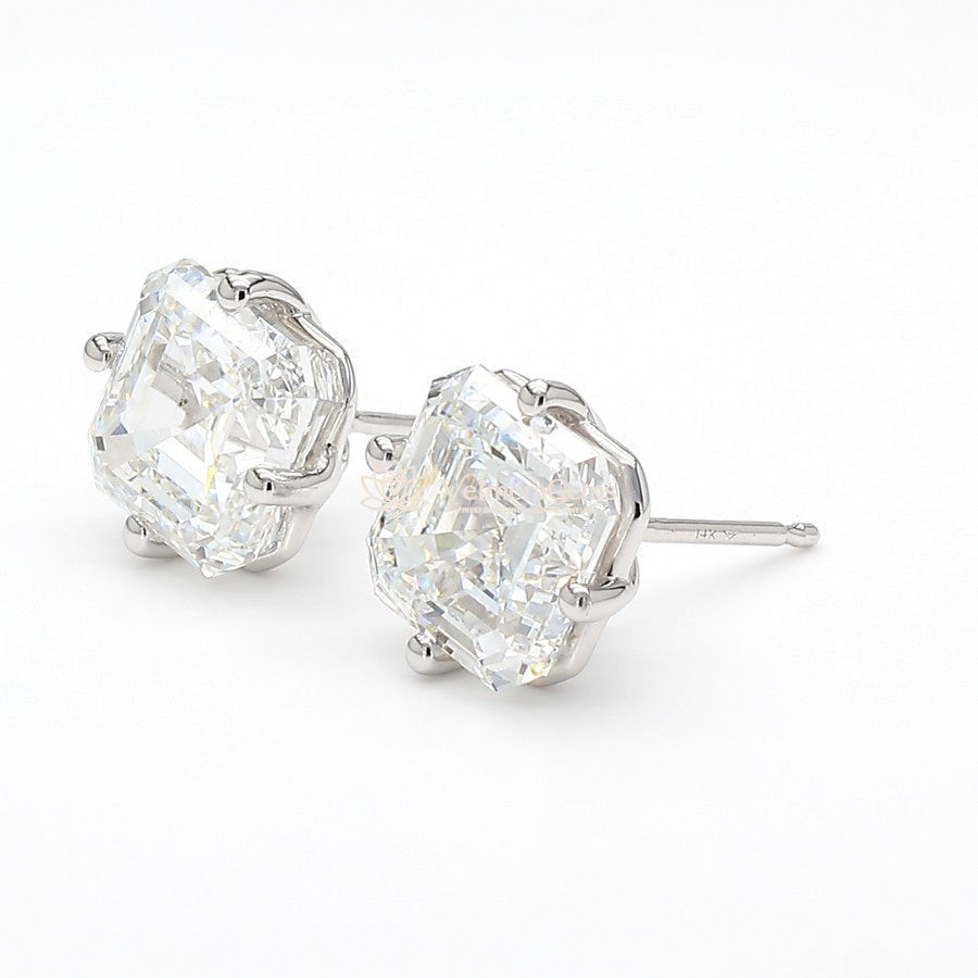 14K White Gold Asscher Compass Prong Stud Earrings