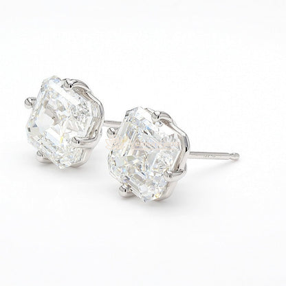 14K White Gold Asscher Compass Prong Stud Earrings