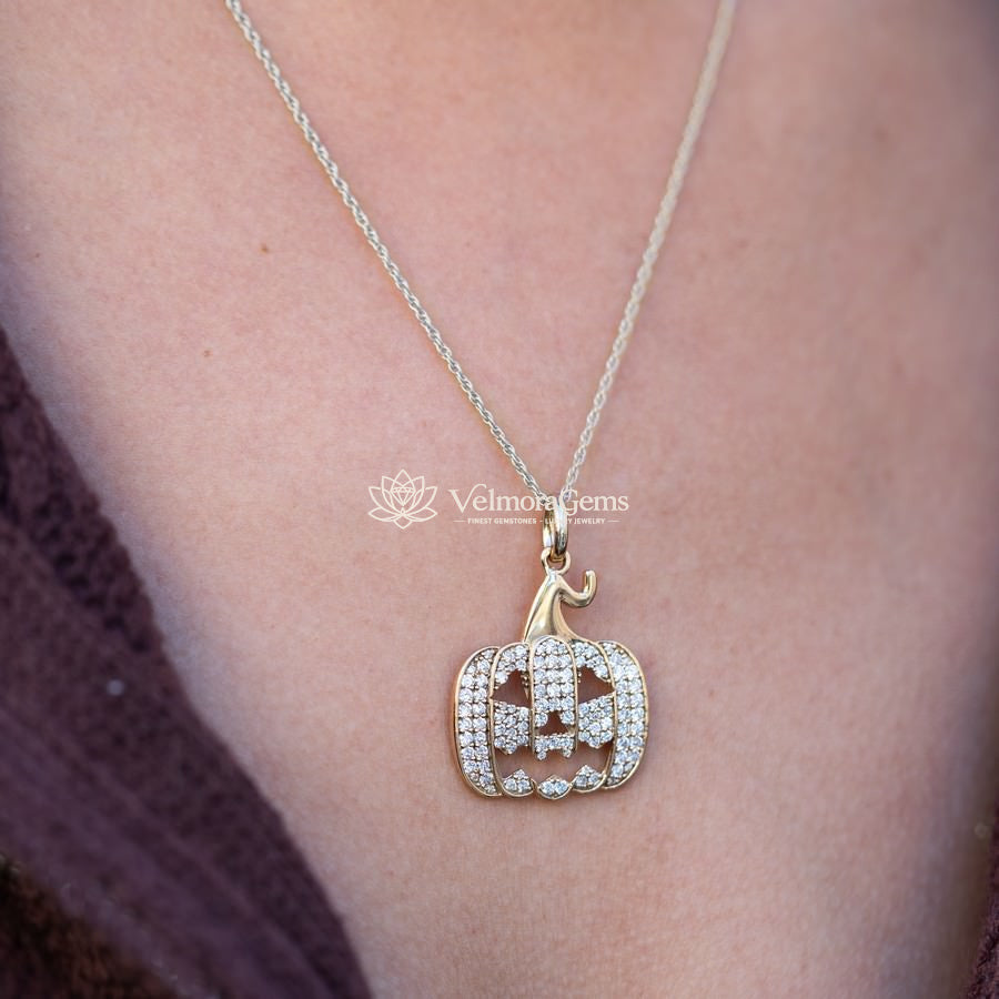Lab-Created Diamond Pumpkin Charm Pendant Necklace F-G VS)