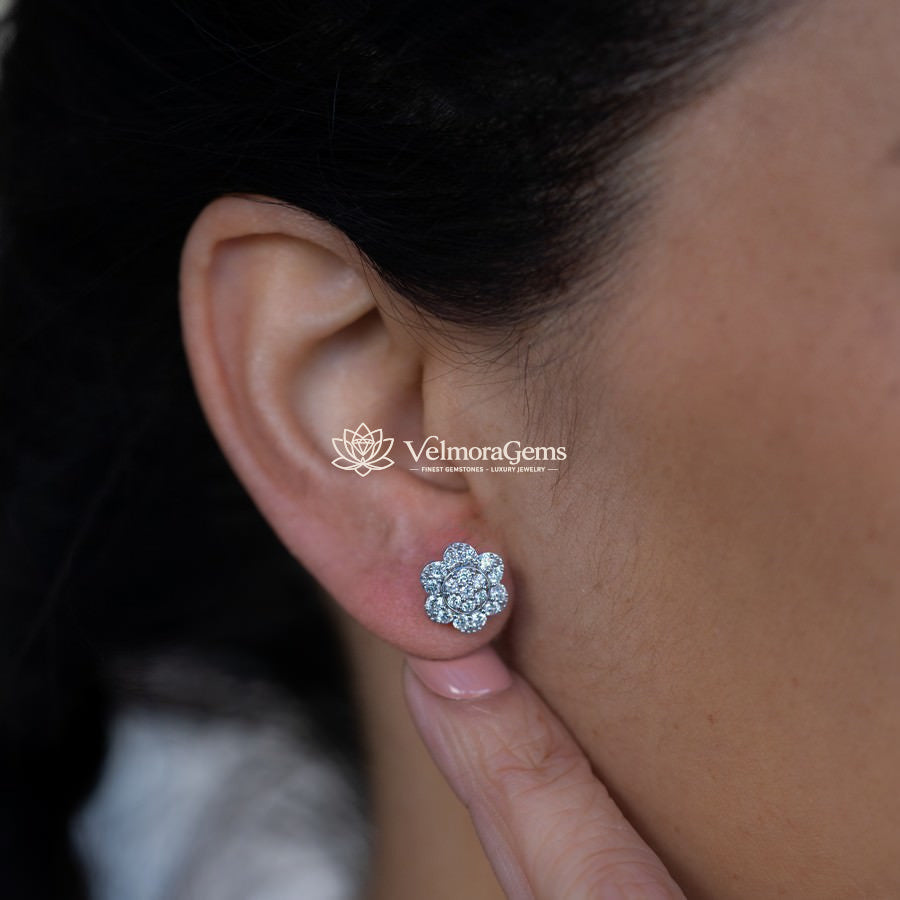 Lab-Created Diamond Flower Screwback Stud Earrings F-G VS)