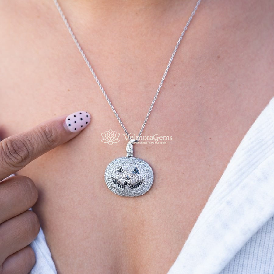 Lab-Created Black and White Diamond Pumpkin Pendant Necklace VS)