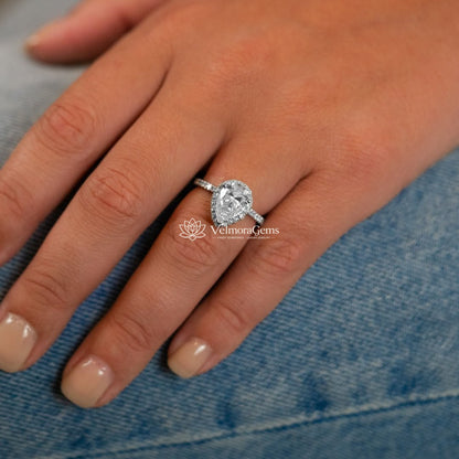 IGI Certified Lab-Created Diamond Pear Shape Halo Pave Ring F VS)
