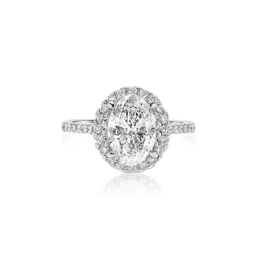 IGI Certified Lab-Created Diamond Oval Shape Halo Pave Ring F VS)