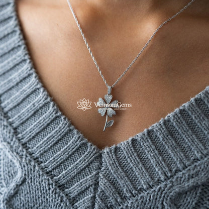Lab-Created Diamond Floral Petal Charm Pendant Necklace F-G VS)