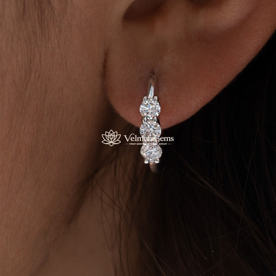 Lab-Created Diamond 3 Stone Huggie Earrings F-G VS)