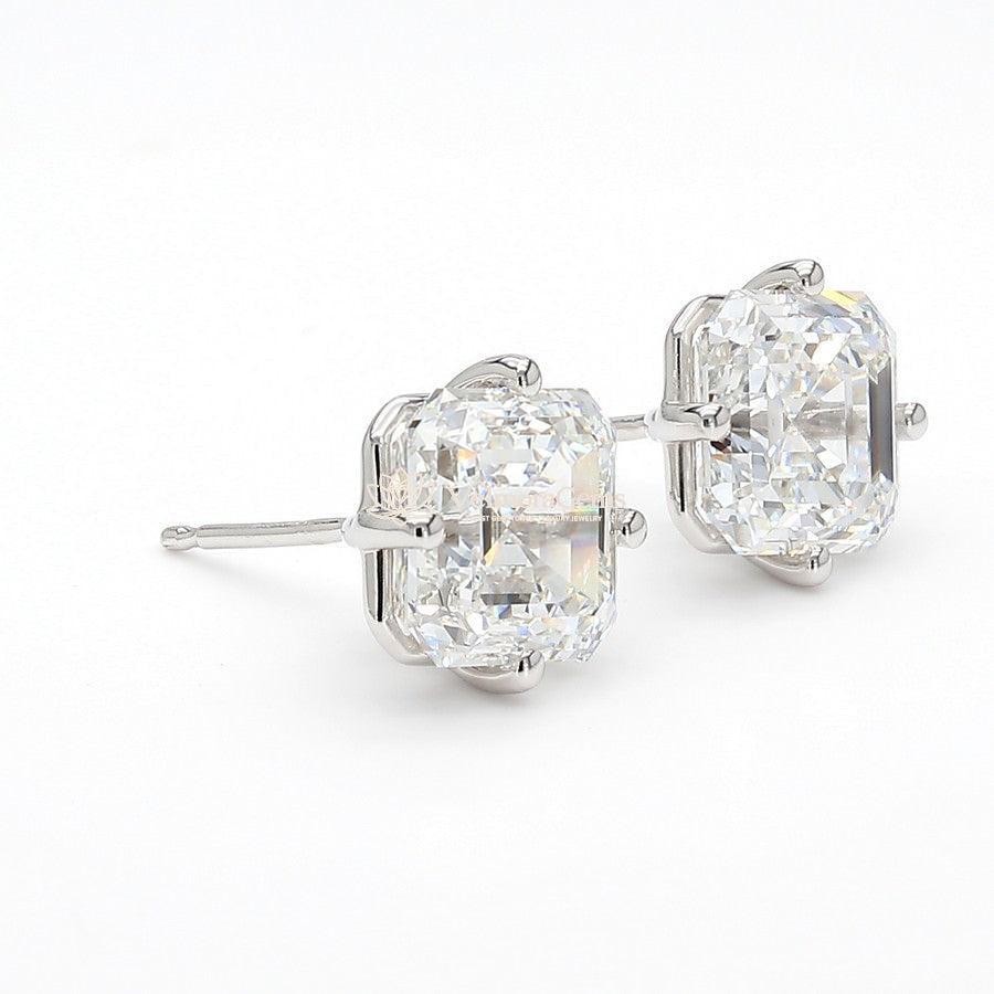 14K White Gold Asscher Compass Prong Stud Earrings