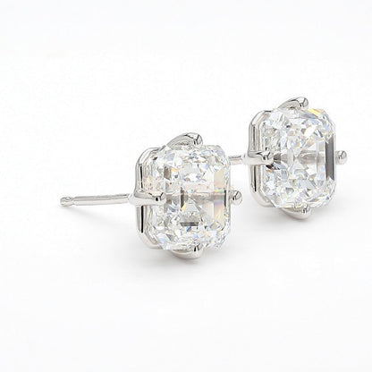 14K White Gold Asscher Compass Prong Stud Earrings