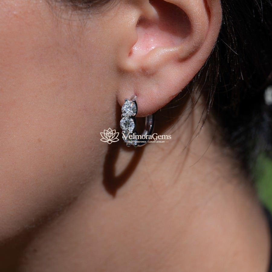Lab-Created Diamond 3 Stone Huggie Earrings F-G SI)