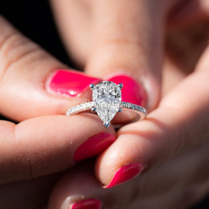 IGI Certified Lab-Created Diamond Pear Shape Pave Ring (F VS)