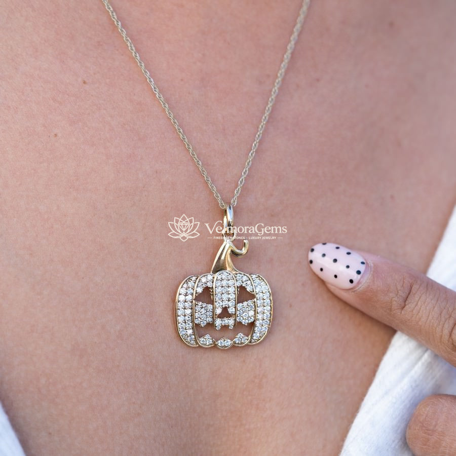 Lab-Created Diamond Pumpkin Charm Pendant Necklace F-G VS)