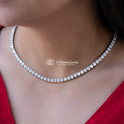 Lab-Created Round Diamond 4-Prong Tennis Necklace F-G SI)