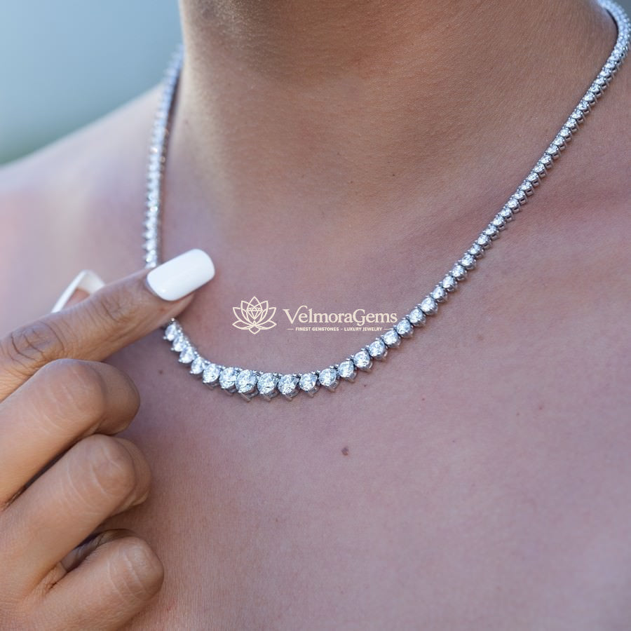 Lab-Created 3-Prong Diamond Riviera Necklace F-G SI)