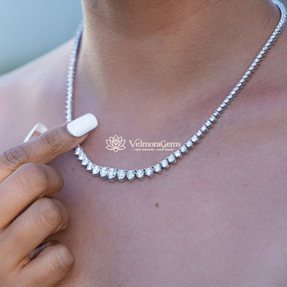 Lab-Created 3-Prong Diamond Riviera Necklace F-G SI)