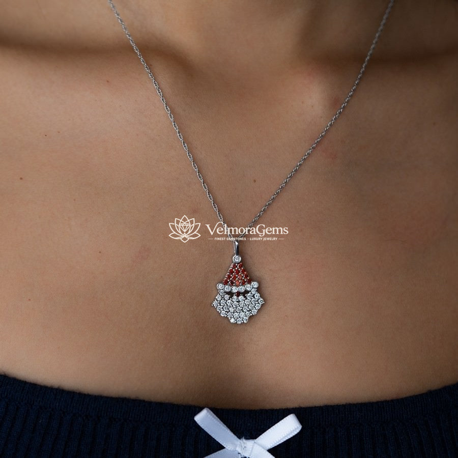 Lab-Created Red and White Diamond Santa Pendant Necklace VS)
