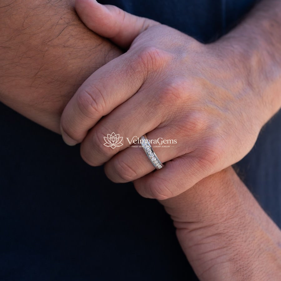 Men's Lab-Created Diamond Half Eternity Channel Set Band F-G VS)