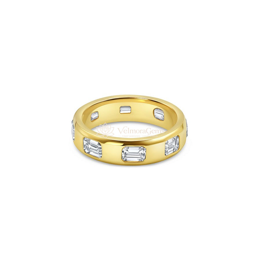 Men’s Bezel Emerald Cut Diamond Wedding Band E-F VS)