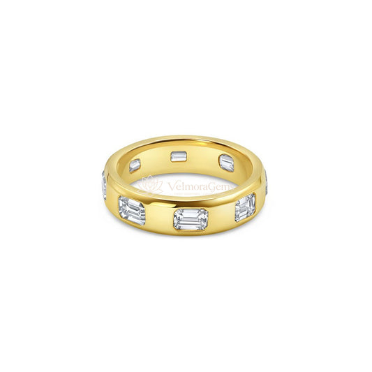 Men’s Bezel Emerald Cut Diamond Wedding Band E-F VS)