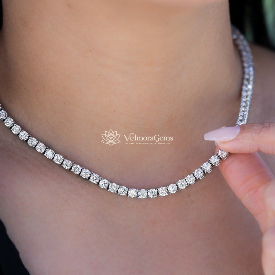 Lab-Created Round Diamond Tennis Necklace F-G SI)