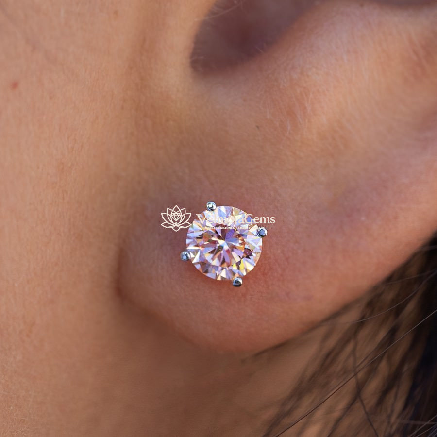 14K White Gold Fancy Vivid Pink Matching Stud Earrings