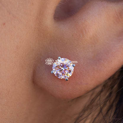 14K White Gold Fancy Vivid Pink Matching Stud Earrings