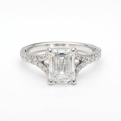 14K White Gold Emerald Split Pave Ring