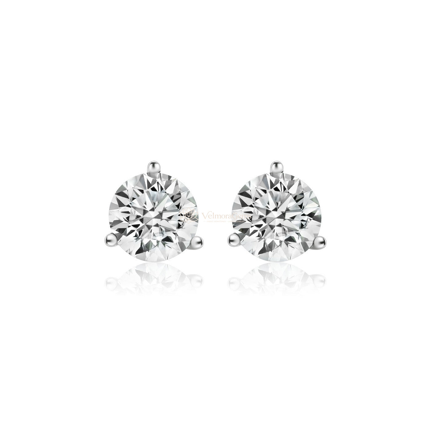 IGI Certified Round Lab-Created Diamond 3 Prong Martini Push Back Stud Earring (3.00- D VVS1 ID-EX Cut)