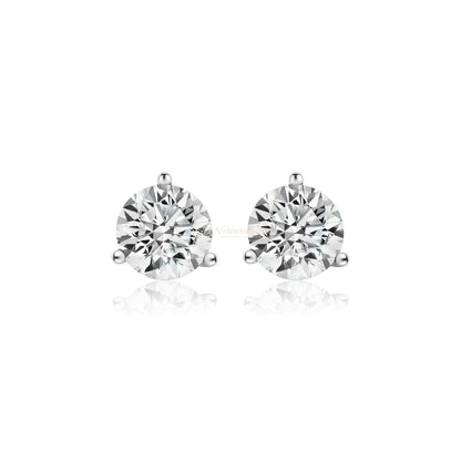 IGI Certified Round Lab-Created Diamond 3 Prong Martini Push Back Stud Earring (3.00- D VVS1 ID-EX Cut)