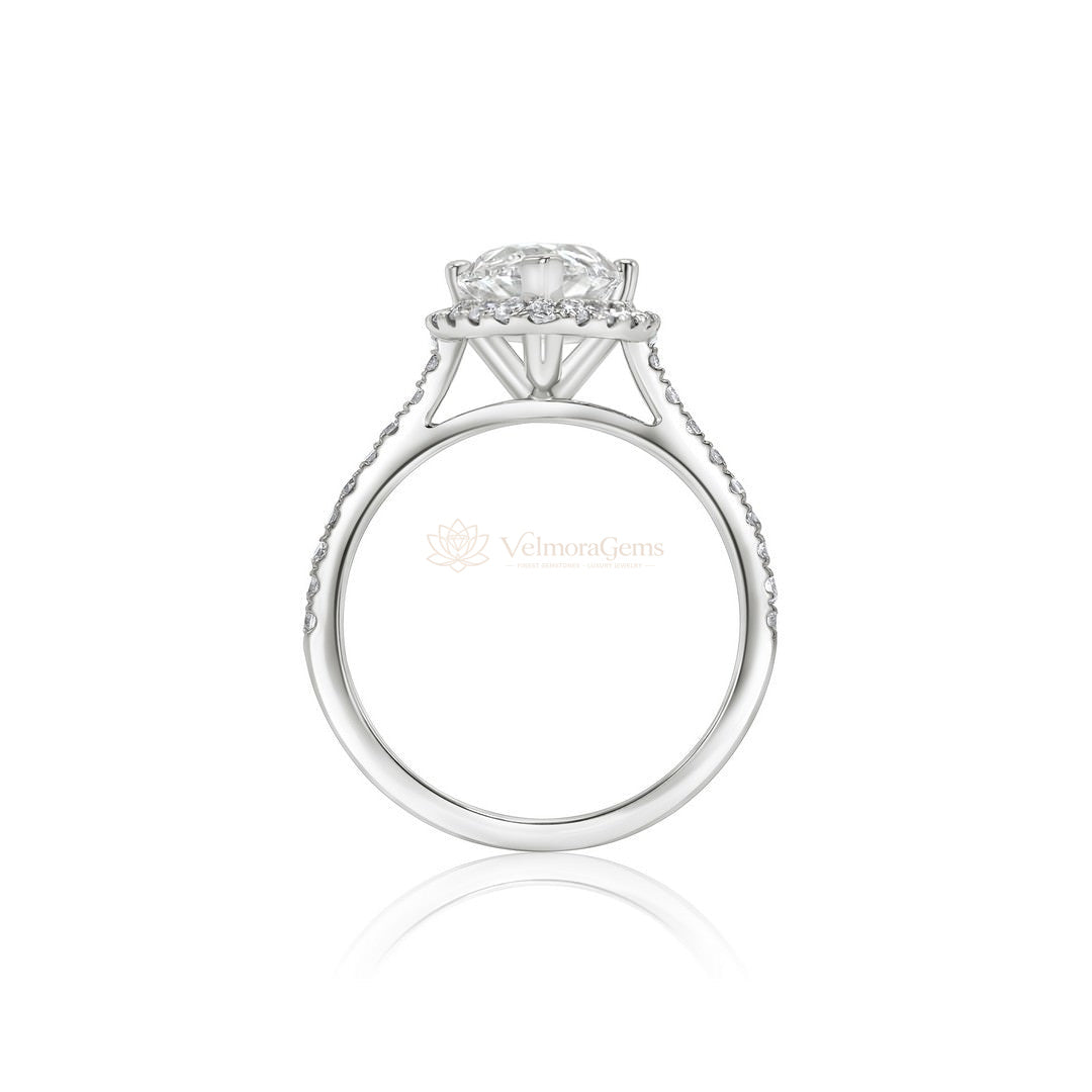 IGI Certified Lab-Created Diamond Pear Shape Halo Pave Ring F VS)