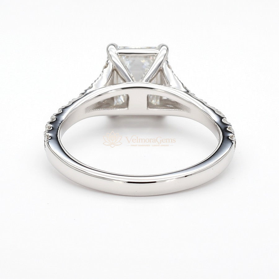 14K White Gold Emerald Split Pave Ring