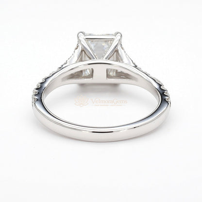 14K White Gold Emerald Split Pave Ring