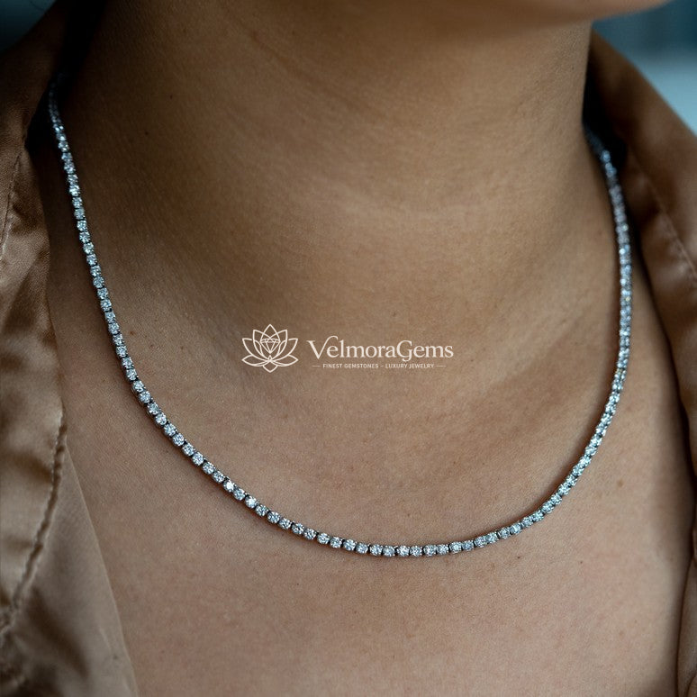 Lab-Created Round Diamond 4-Prong Tennis Necklace F-G VS)